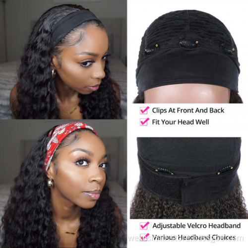 Headband Wigs Brazilian Scarf Perruque Bandeau Headband Wigs For Black Women Deep Curly Gluess Headband Wigs Human Hair
